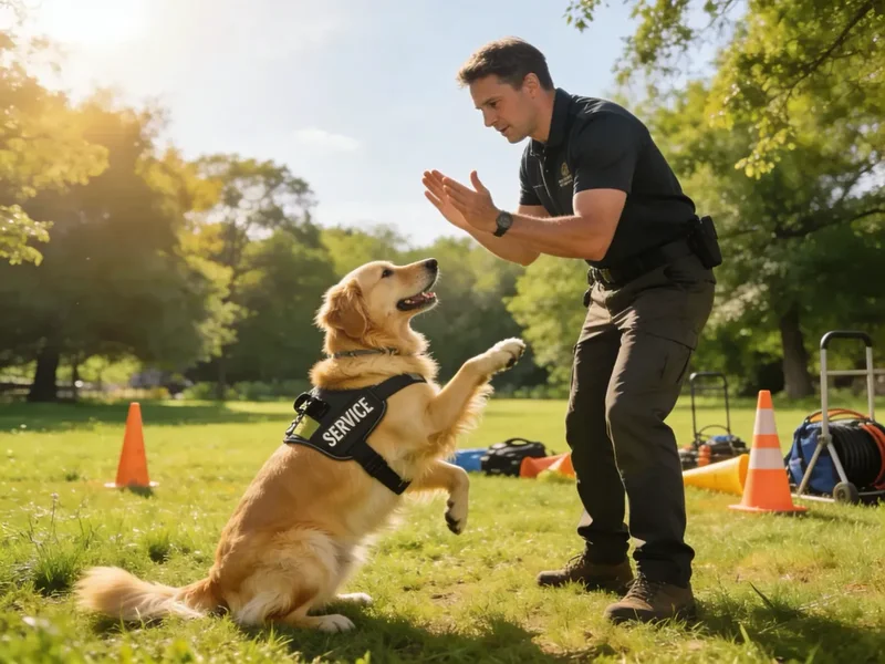 Zertifizierter Assistenzhundetrainer bei der Ausbildung im Freien