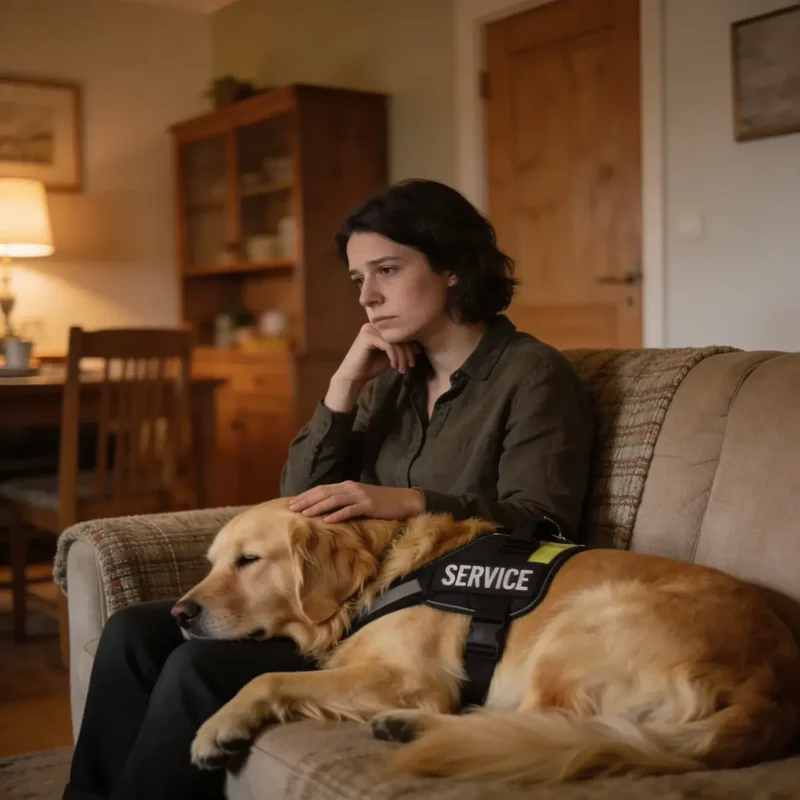 Person mit Assistenzhund zuhause – Unterstützung bei Depression